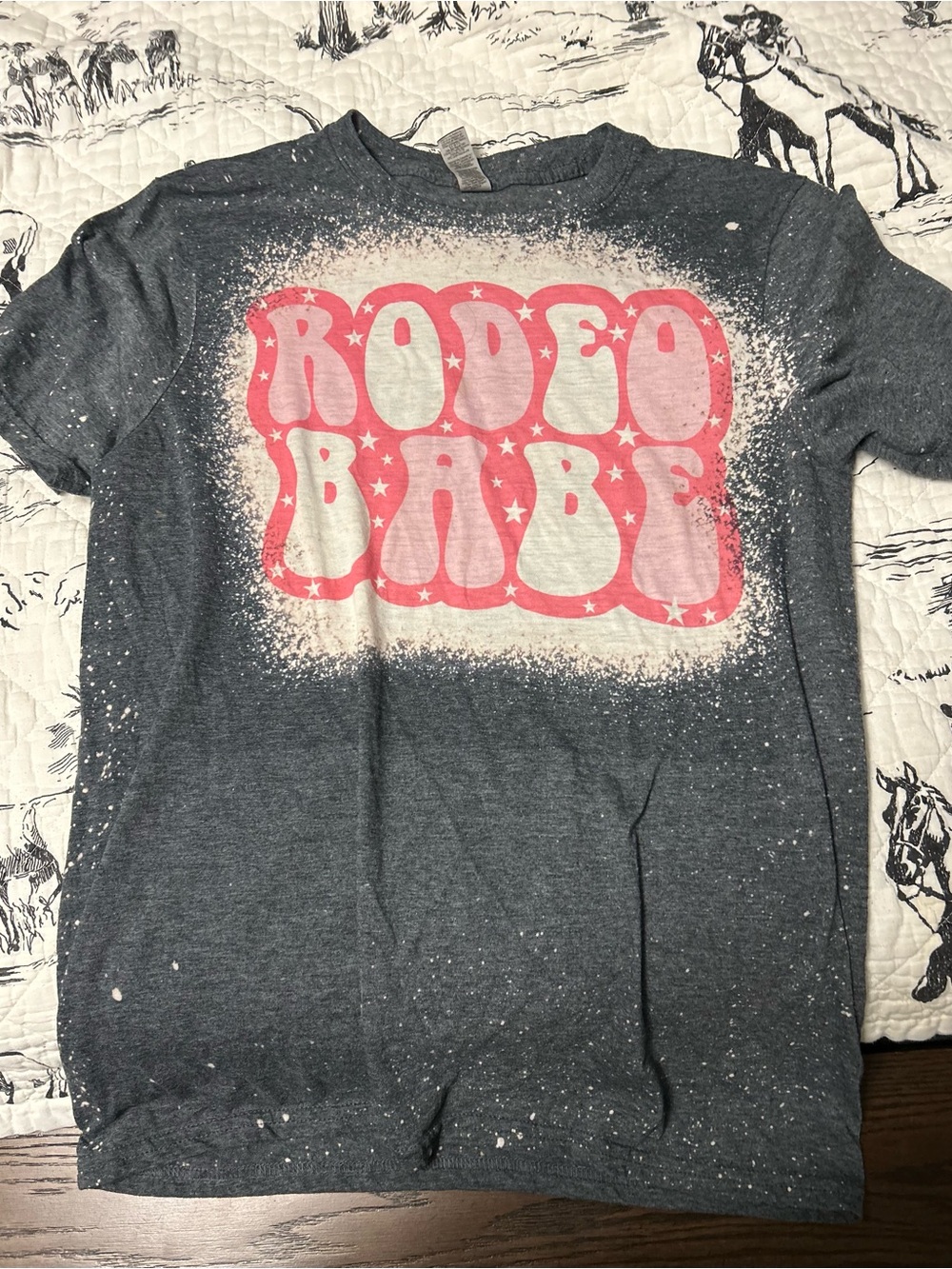 'Rodeo Babe' Charcoal Tee with Pink Graphic